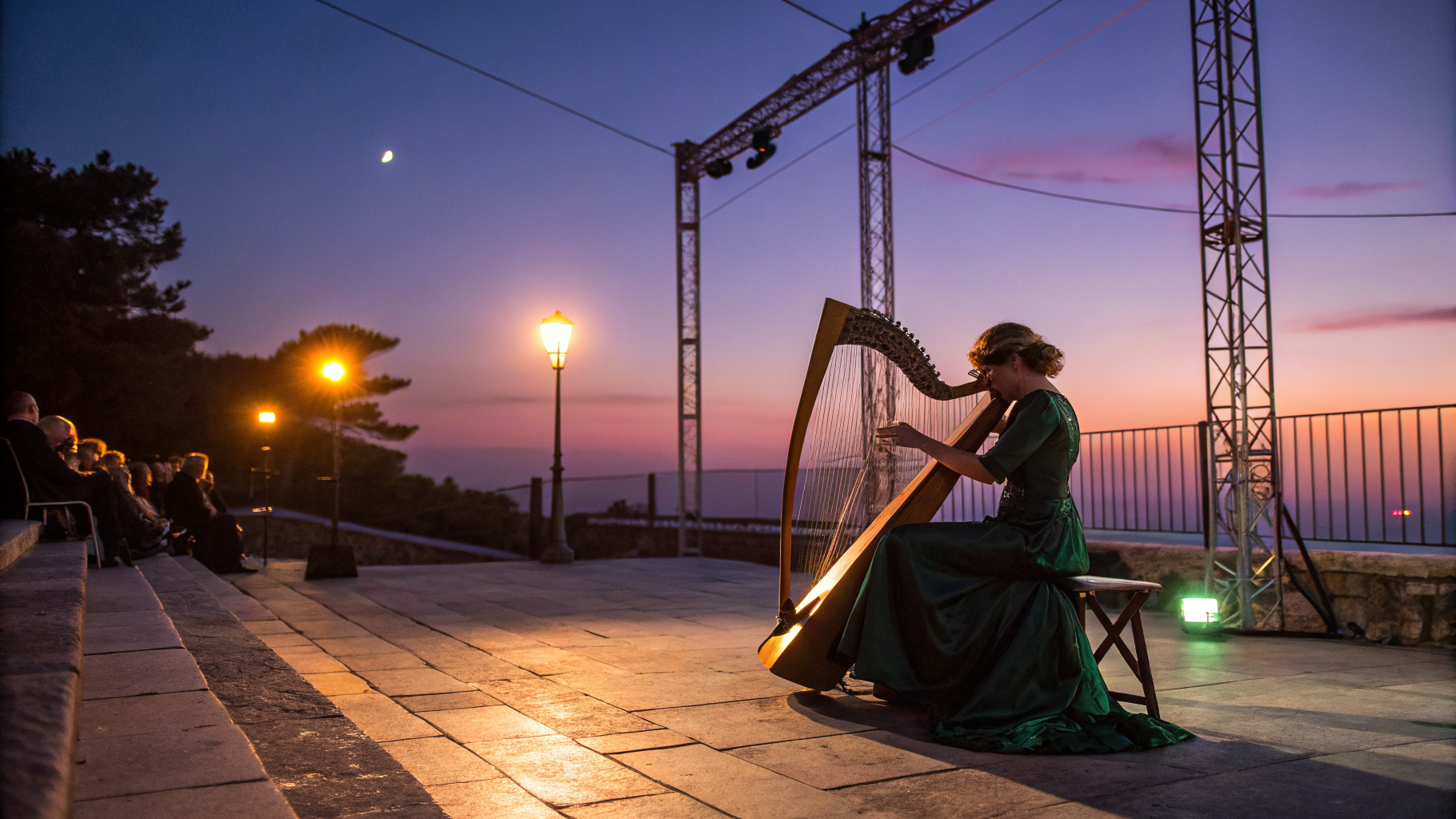 Evening performance illuminated by stage lights