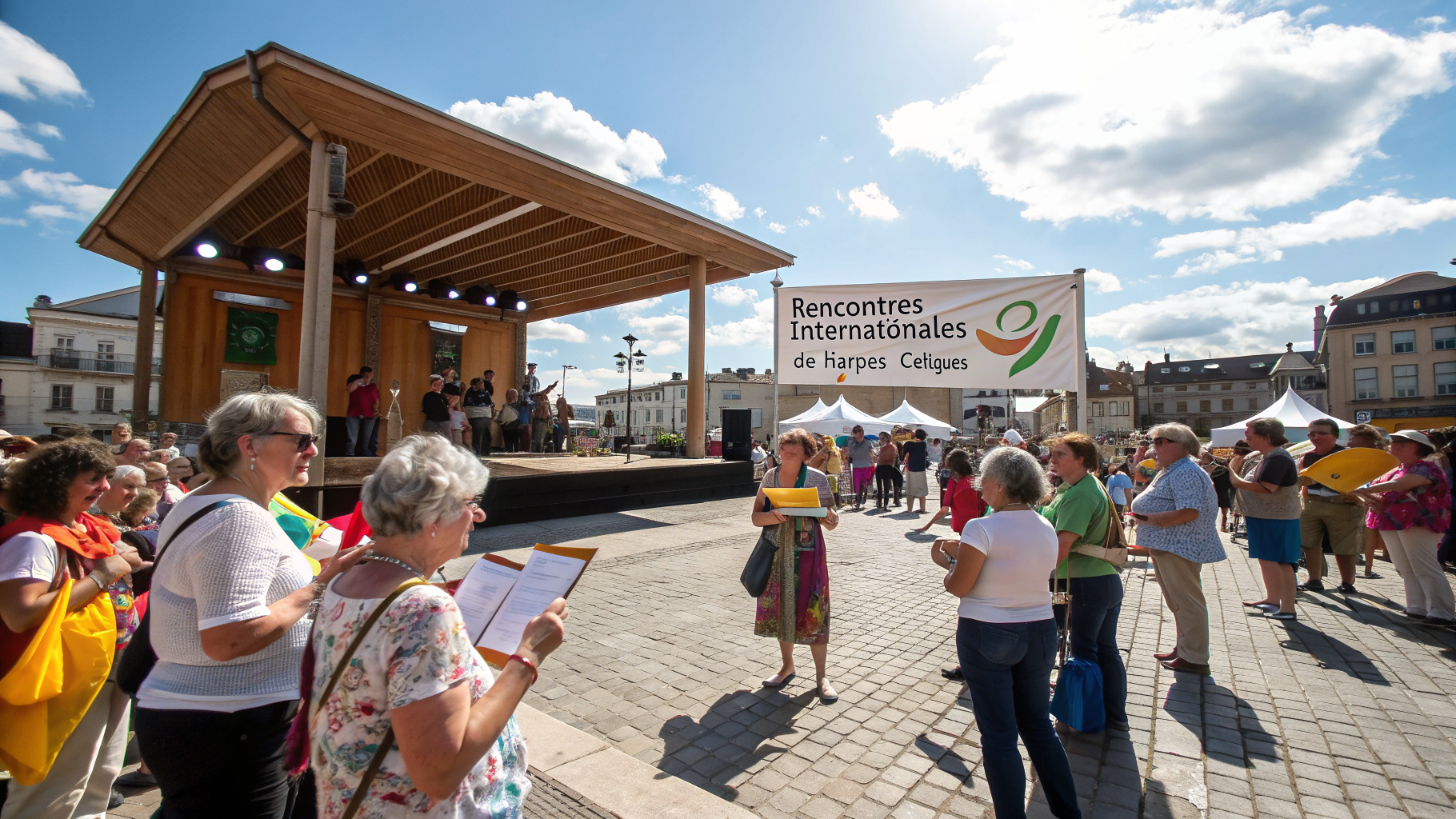 Festival crowd gathering for a concert