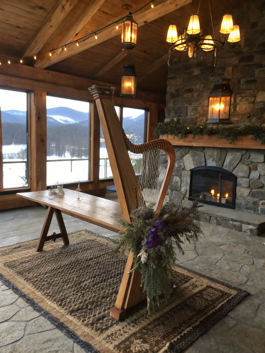 Close up of a traditional Celtic harp